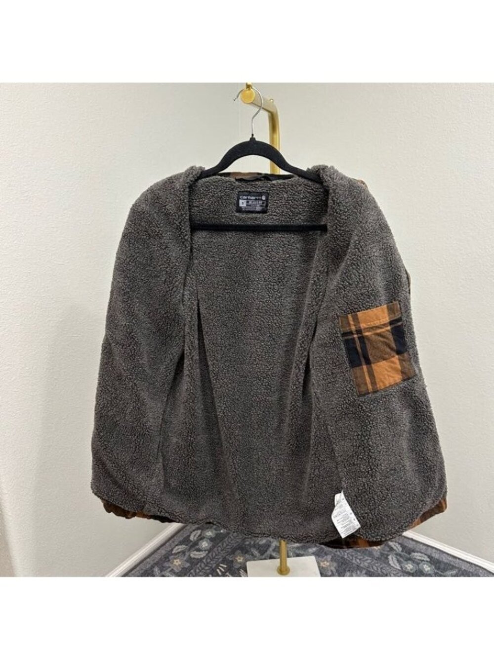 Carhartt TJ4452-M Relaxed Fit Flannel Sherpa Lined Shirt Jacket Plaid Mens Small - Picture 2 of 10